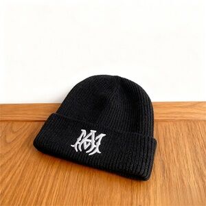 AMIRI Black Beanie with White Embroidered Logo